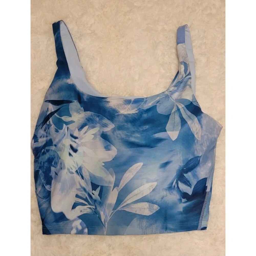 Old Navy Powersoft Blue Floral Workout Bra Padded Sz Large